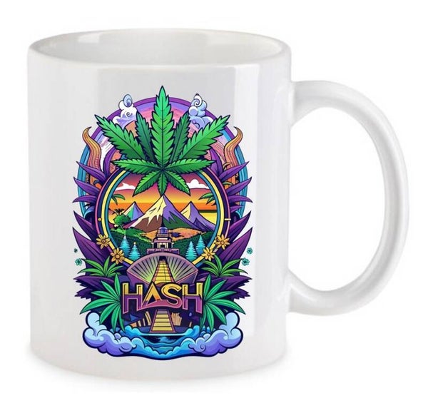 Tasse Weed Cannabis Psychodelic Weiß mit Druck (Siehe Foto) TFBW192
