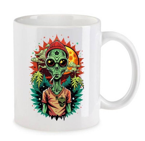 Tasse Weed Cannabis Psychodelic Weiß mit Druck (Siehe Foto) TFBW201