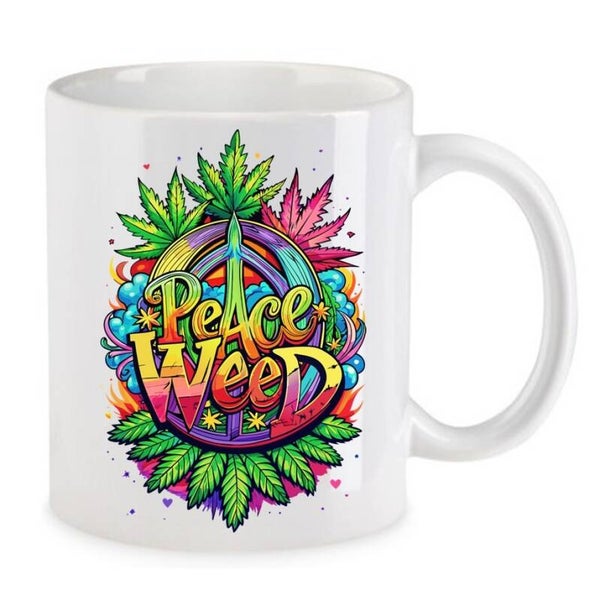 Tasse Weed Cannabis Psychodelic Weiß mit Druck (Siehe Foto) TFBW202