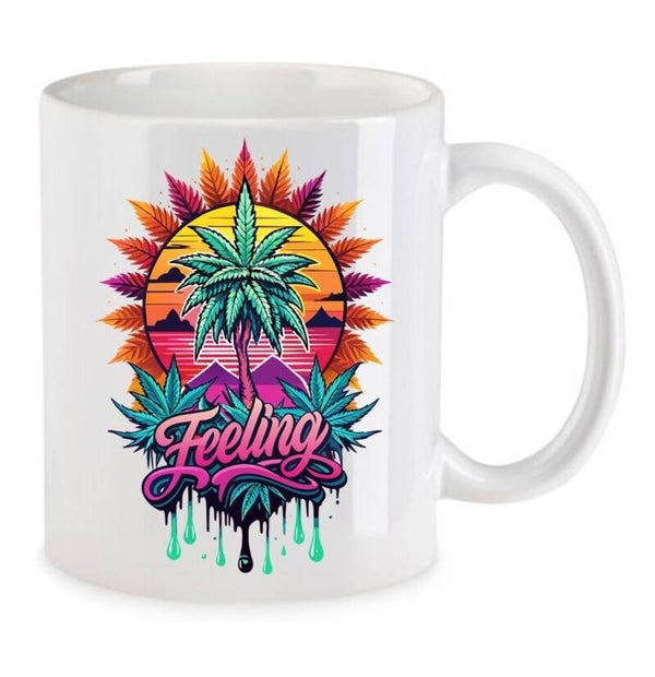 Tasse Weed Cannabis Psychodelic Weiß mit Druck (Siehe Foto) TFBW203