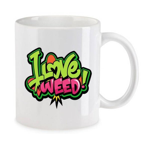 Tasse Weed Cannabis Psychodelic Weiß mit Druck (Siehe Foto) TFBW206