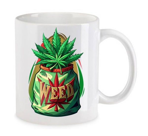 Tasse Weed Cannabis Psychodelic Weiß mit Druck (Siehe Foto) TFBW208