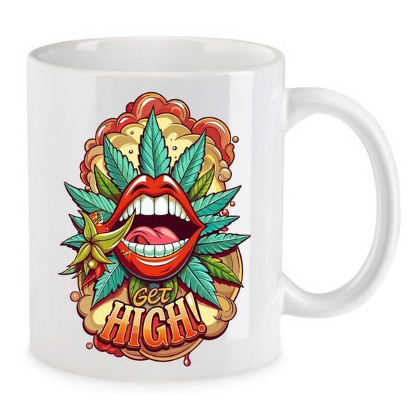 Tasse Weed Cannabis Psychodelic Weiß mit Druck (Siehe Foto) TFBW211