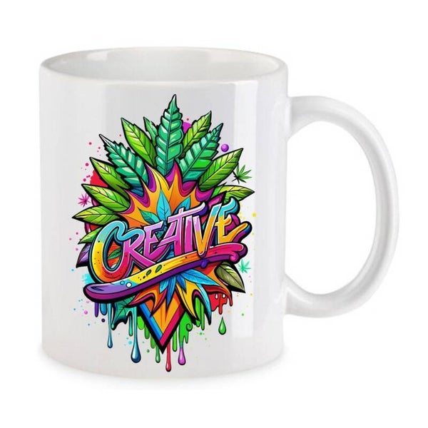 Tasse Weed Cannabis Psychodelic Weiß mit Druck (Siehe Foto) TFBW213