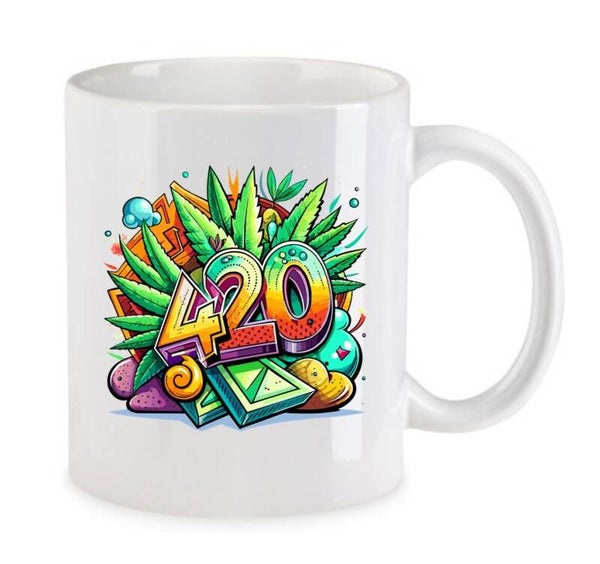 Tasse Weed Cannabis Psychodelic Weiß mit Druck (Siehe Foto) TFBW214