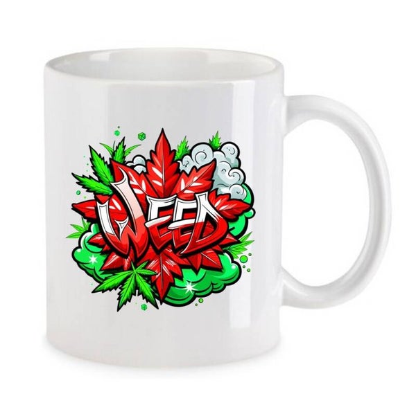 Tasse Weed Cannabis Psychodelic Weiß mit Druck (Siehe Foto) TFBW218