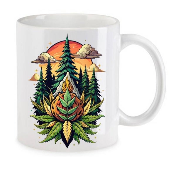Tasse Weed Cannabis Psychodelic Weiß mit Druck (Siehe Foto) TFBW219