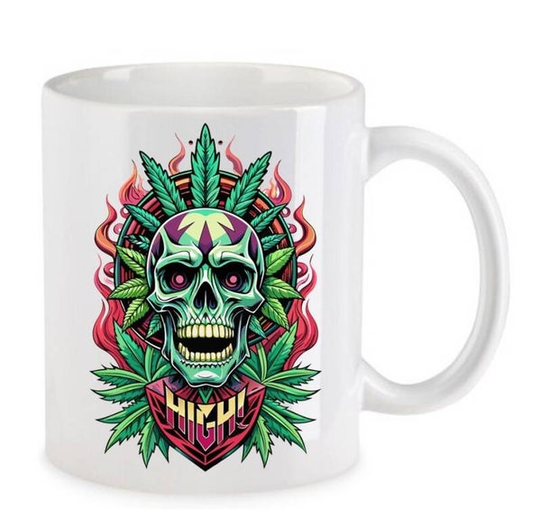 Tasse Weed Cannabis Psychodelic Weiß mit Druck (Siehe Foto) TFBW225