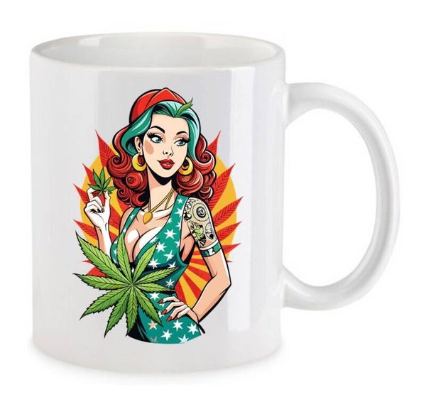 Tasse Weed Cannabis Psychodelic Weiß mit Druck (Siehe Foto) TFBW228