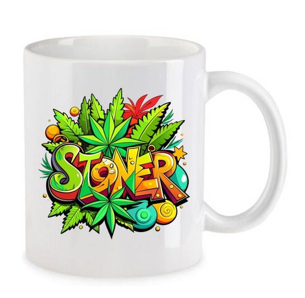 Tasse Weed Cannabis Psychodelic Weiß mit Druck (Siehe Foto) TFBW236