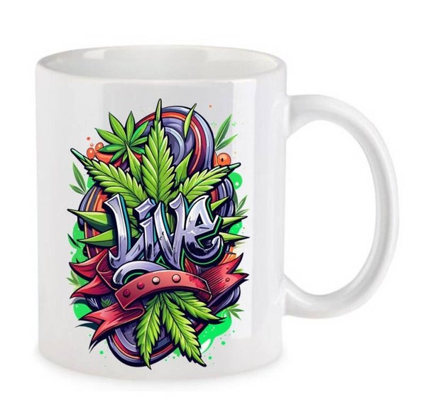 Tasse Weed Cannabis Psychodelic Weiß mit Druck (Siehe Foto) TFBW238