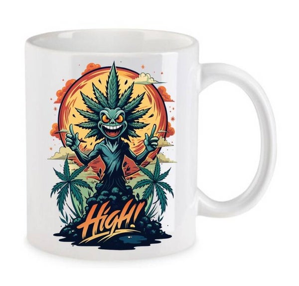 Tasse Weed Cannabis Psychodelic Weiß mit Druck (Siehe Foto) TFBW240