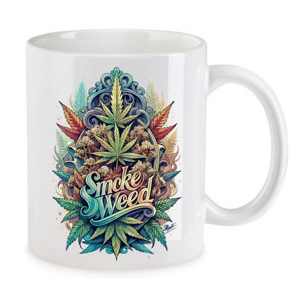 Tasse Weed Cannabis Psychodelic Weiß mit Druck (Siehe Foto) TFBW243