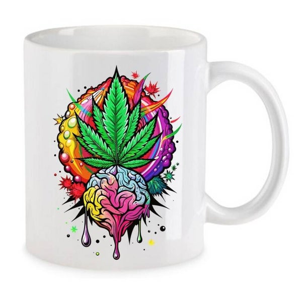 Tasse Weed Cannabis Psychodelic Weiß mit Druck (Siehe Foto) TFBW246