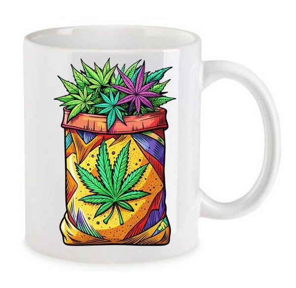Tasse Weed Cannabis Psychodelic Weiß mit Druck (Siehe Foto) TFBW251