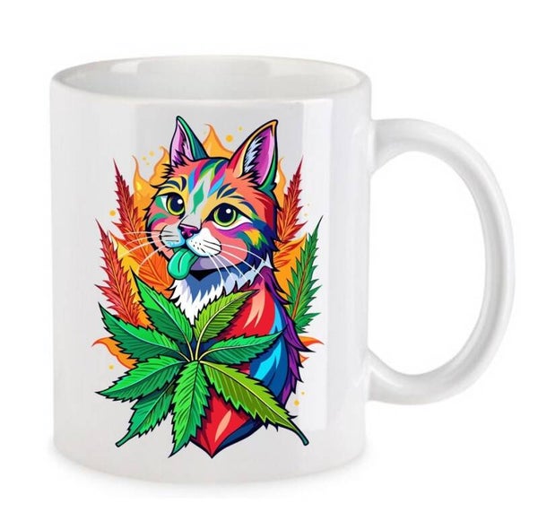 Tasse Weed Cannabis Psychodelic Weiß mit Druck (Siehe Foto) TFBW253
