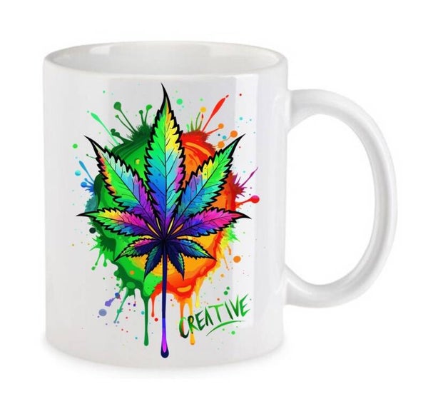 Tasse Weed Cannabis Psychodelic Weiß mit Druck (Siehe Foto) TFBW259