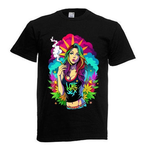 Tshirt Unisex mit Coolen Druck Weed Ganja Hanf Cannabis Psychedelic (Größe & Farbe auswählen) TSFBW301