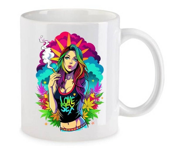 Tasse Weed Cannabis Psychodelic Weiß mit Druck (Siehe Foto) TFBW301