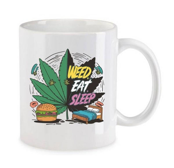 Tasse Weed Cannabis Psychodelic Weiß mit Druck (Siehe Foto) TFBW304
