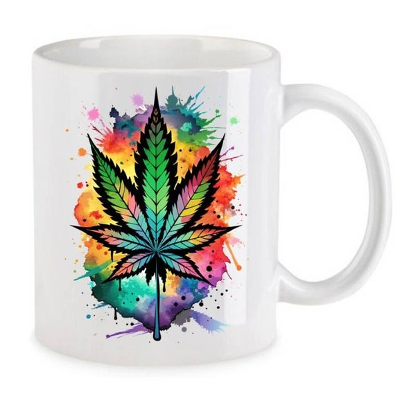 Tasse Weed Cannabis Psychodelic Weiß mit Druck (Siehe Foto) TFBW316