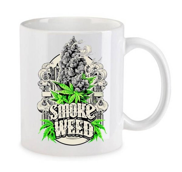 Tasse Weed Cannabis Psychodelic Weiß mit Druck (Siehe Foto) TFBW324