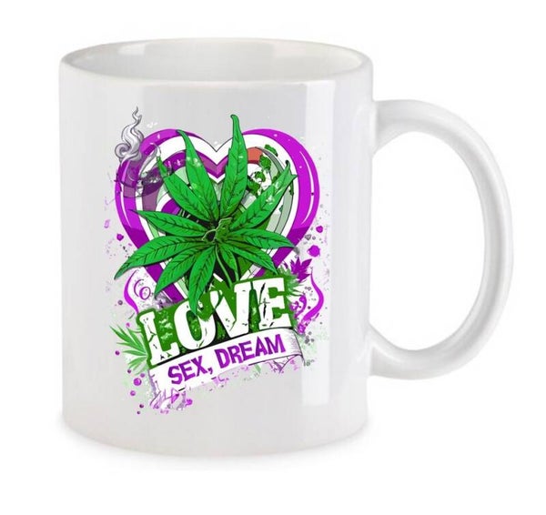 Tasse Weed Cannabis Psychodelic Weiß mit Druck (Siehe Foto) TFBW329