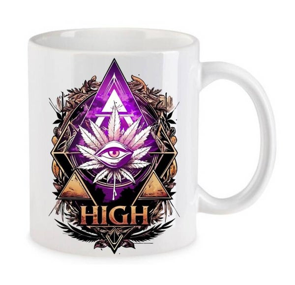 Tasse Weed Cannabis Psychodelic Weiß mit Druck (Siehe Foto) TFBW338