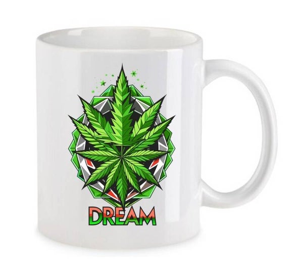 Tasse Weed Cannabis Psychodelic Weiß mit Druck (Siehe Foto) TFBW345