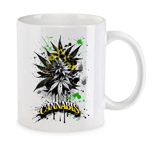 Tasse Weed Cannabis Psychodelic Weiß mit Druck (Siehe Foto) TFBW351