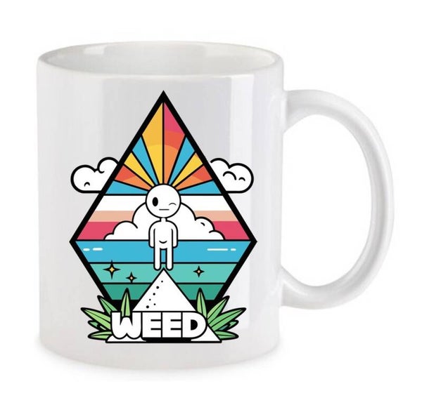 Tasse Weed Cannabis Psychodelic Weiß mit Druck (Siehe Foto) TFBW356