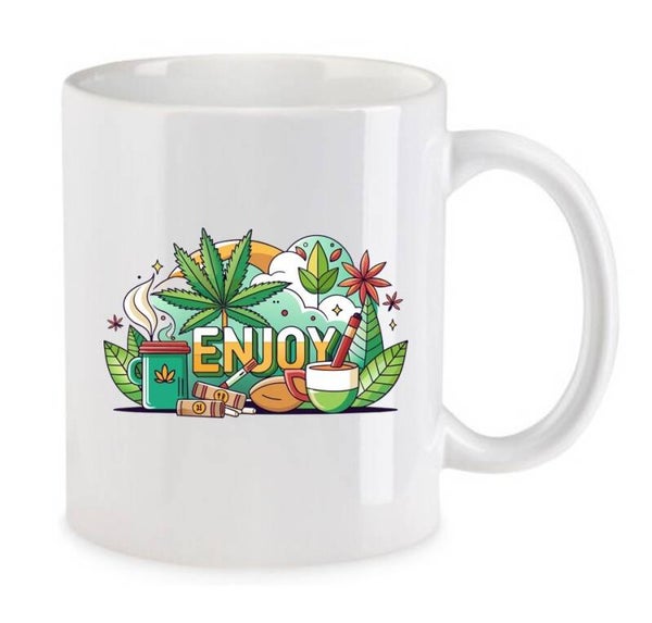 Tasse Weed Cannabis Psychodelic Weiß mit Druck (Siehe Foto) TFBW361