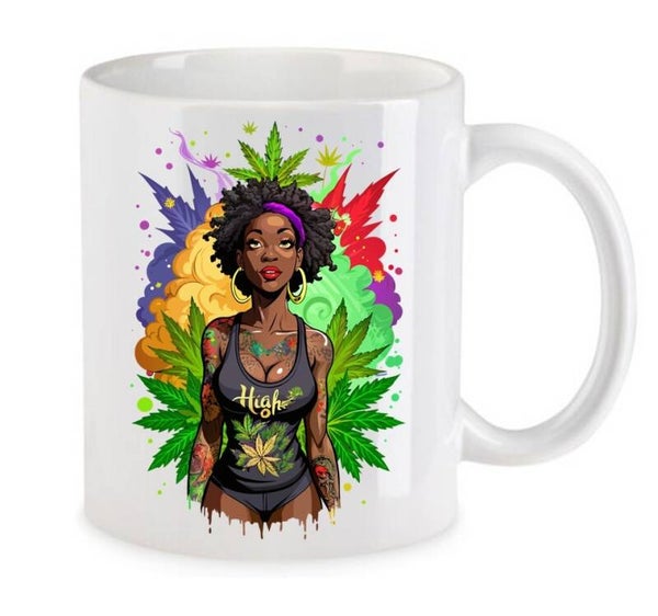 Tasse Weed Cannabis Psychodelic Weiß mit Druck (Siehe Foto) TFBW366