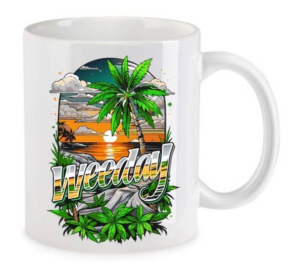 Tasse Weed Cannabis Psychodelic Weiß mit Druck (Siehe Foto) TFBW375
