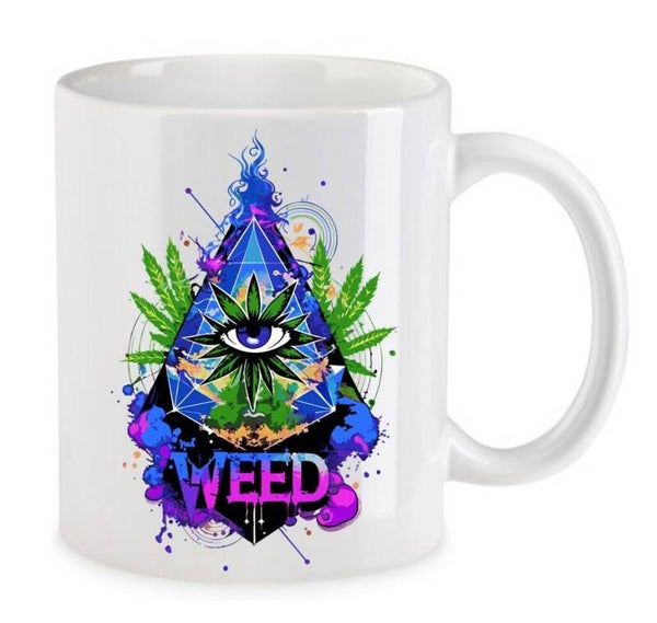 Tasse Weed Cannabis Psychodelic Weiß mit Druck (Siehe Foto) TFBW376