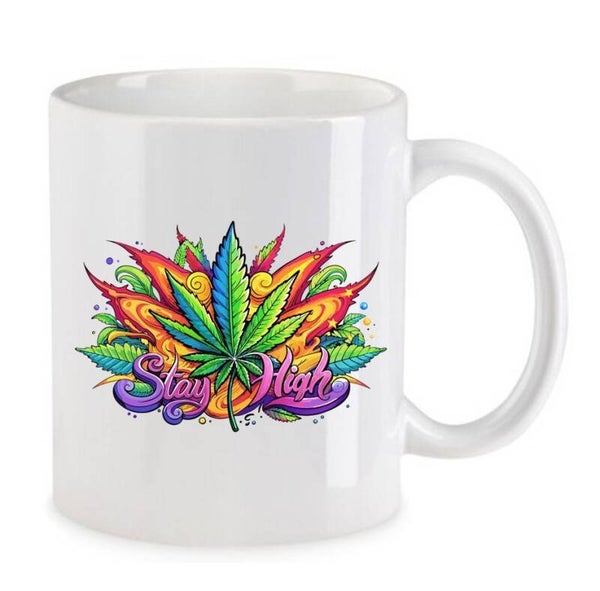 Tasse Weed Cannabis Psychodelic Weiß mit Druck (Siehe Foto) TFBW387
