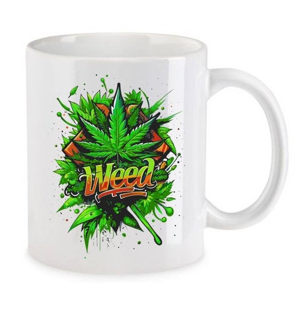 Tasse Weed Cannabis Psychodelic Weiß mit Druck (Siehe Foto) TFBW392
