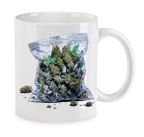Tasse Weed Cannabis Psychodelic Weiß mit Druck (Siehe Foto) TFBW429