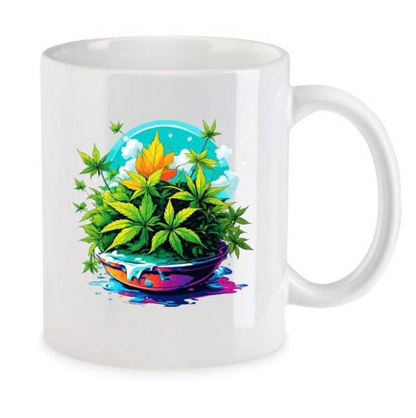 Tasse Weed Cannabis Psychodelic Weiß mit Druck (Siehe Foto) TFBW437