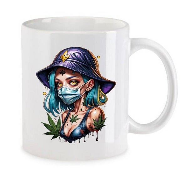 Tasse Weed Cannabis Psychodelic Weiß mit Druck (Siehe Foto) TFBW440