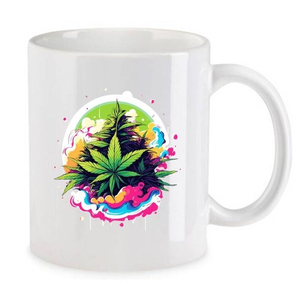 Tasse Weed Cannabis Psychodelic Weiß mit Druck (Siehe Foto) TFBW448