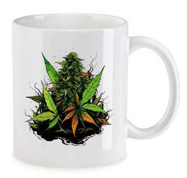 Tasse Weed Cannabis Psychodelic Weiß mit Druck (Siehe Foto) TFBW456