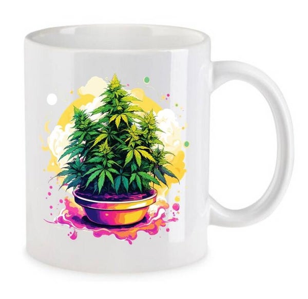 Tasse Weed Cannabis Psychodelic Weiß mit Druck (Siehe Foto) TFBW458