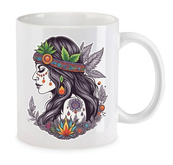 Tasse Weed Cannabis Psychodelic Weiß mit Druck (Siehe Foto) TFBW469