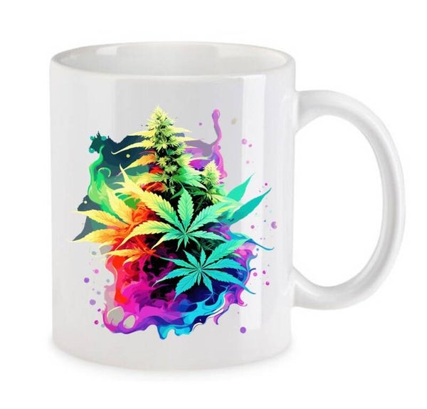 Tasse Weed Cannabis Psychodelic Weiß mit Druck (Siehe Foto) TFBW480
