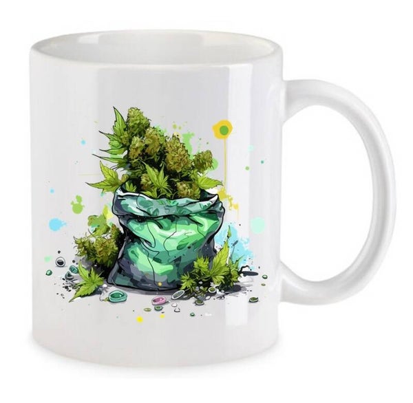 Tasse Weed Cannabis Psychodelic Weiß mit Druck (Siehe Foto) TFBW482
