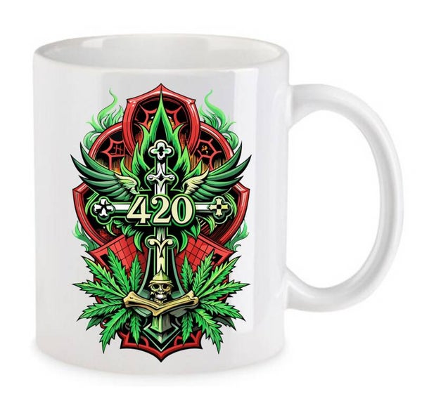 Tasse Weed Cannabis Psychodelic Weiß mit Druck (Siehe Foto) TFBW62
