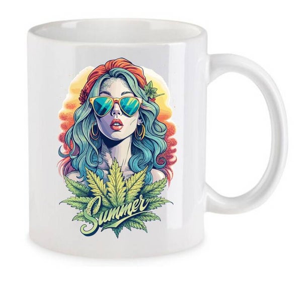 Tasse Weed Cannabis Psychodelic Weiß mit Druck (Siehe Foto) TFBW63
