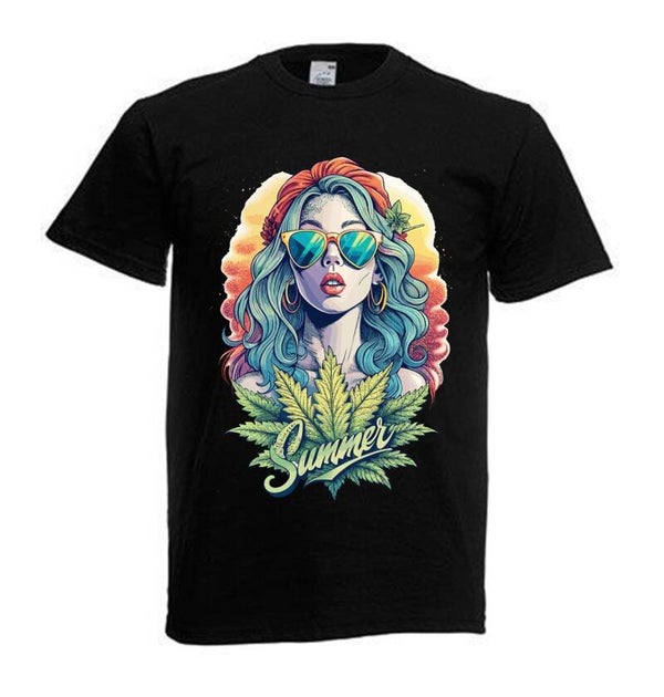 Tshirt Unisex mit Coolen Druck Weed Ganja Hanf Cannabis Psychedelic (Größe & Farbe auswählen) TSFBW63