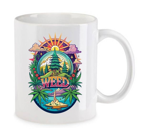 Tasse Weed Cannabis Psychodelic Weiß mit Druck (Siehe Foto) TFBW65